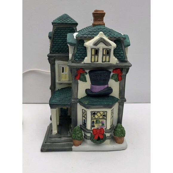 VILLAGE SQUARE COLLECTIBLES PORCLEAIN LIGHTED HOUSE "HATFIELDS HABERDASHERY" - Picture 2 of 15